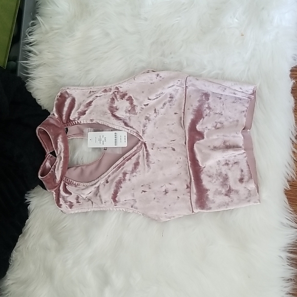 Bebe Keyhole choker pink crushed  velvet crop top size XXS new with tags - Picture 5 of 6